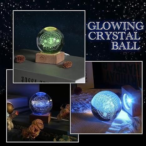 3D Galaxy Crystal Ball Night Lamp – LED Glow with Wooden Base | Perfect Gift