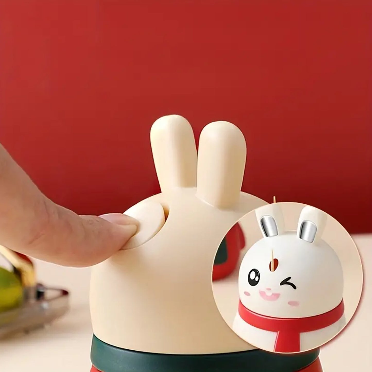 8842 Rabbit Shape Toothpick Dispenser Pressing Small Size Accessory Durable Red Home Garden Kitchen Dining Bar Kitchen Storage Organization Racks Holders Dining Room Table Decoration (1 Pc )