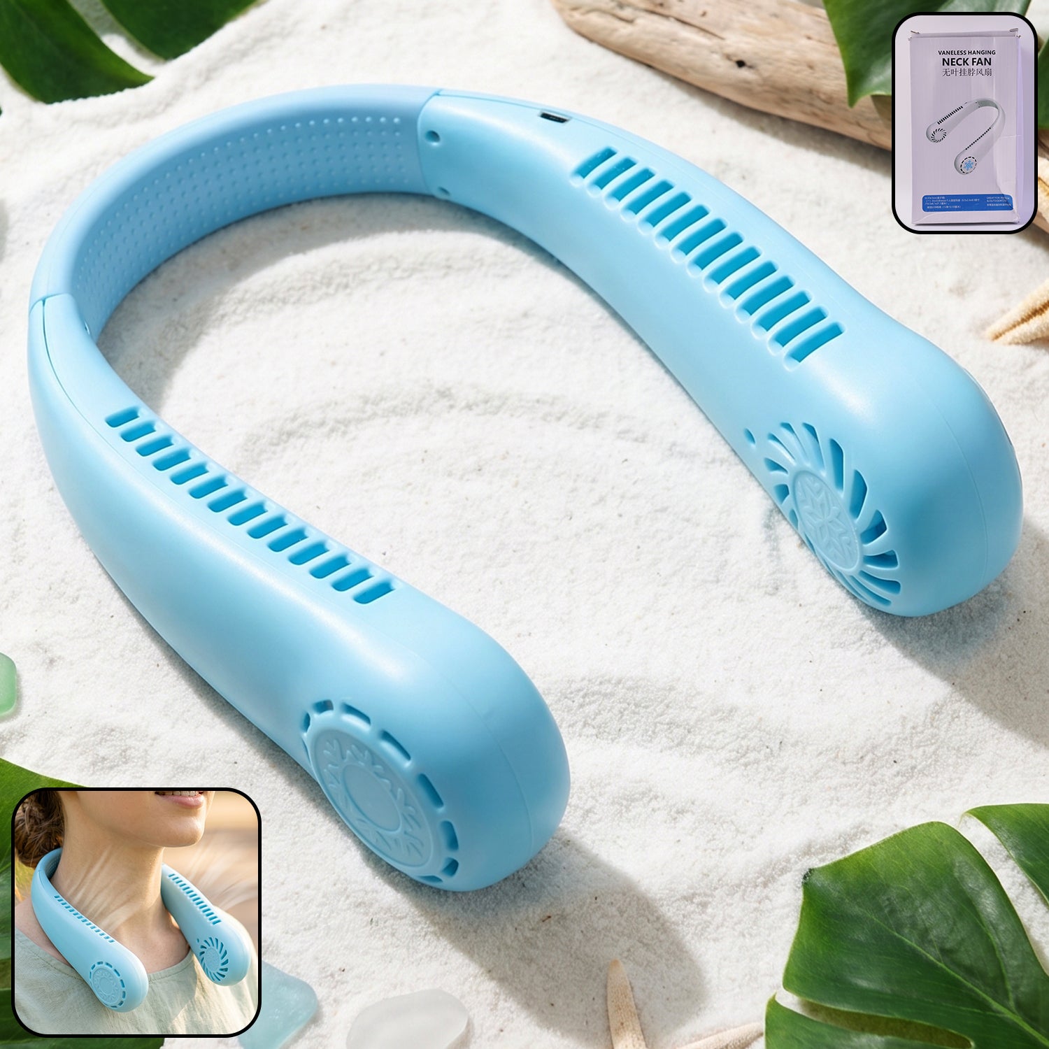 Portable Rechargeable Neck Fan (1 Pc Blue Color)